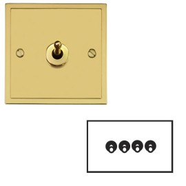 4 Gang 2 Way 20A Dolly Switch in Polished Brass Plate and Dolly, Elite Stepped Flat Plate