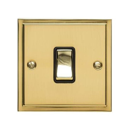 1 Gang Intermediate 10A Rocker Switch in Polished Brass and Black Trim Elite Stepped Flat Plate