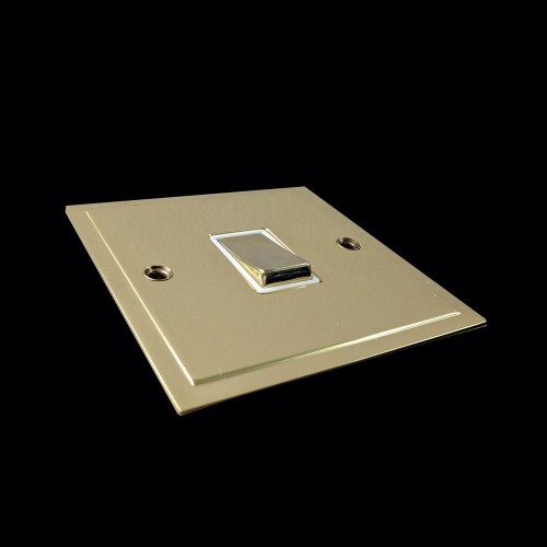 1 Gang 20A Double Pole Switch in Polished Brass and White Trim Elite Stepped Flat Plate
