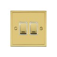 2 Gang 2 Way 10A Rocker Switch in Polished Brass and White Trim Elite Stepped Flat Plate