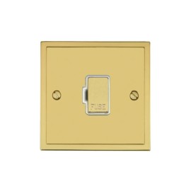 13A Unswitched Fused Spur in Polished Brass with White Trim Elite Stepped Flat Plate