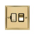 13A Switched Fused Spur in Polished Brass Plate and Switch with Black Trim Elite Stepped Flat Plate