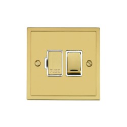 13A Switched Fused Spur in Polished Brass and White Trim Elite Stepped Flat Plate