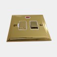 13A Switched Fused Spur with Neon in Polished Brass and White Trim Elite Stepped Flat Plate