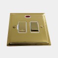 13A Switched Fused Spur with Neon in Polished Brass and White Trim Elite Stepped Flat Plate