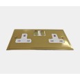 2 Gang 13A Switched Double Socket in Polished Brass and White Trim Elite Stepped Flat Plate