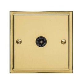 1 Gang Non-Isolated TV Coaxial Socket in Polished Brass with Black Trim Elite Stepped Flat Plate