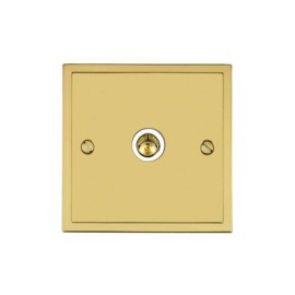 1 Gang Non-Isolated TV Coaxial Socket in Polished Brass with White Trim Elite Stepped Flat Plate