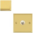 1 Gang Satellite Socket in Polished Brass with White Trim Elite Stepped Flat Plate