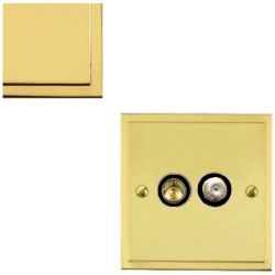 TV / Satellite Socket in Polished Brass with Black Trim Elite Stepped Flat Plate