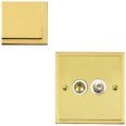 TV / Satellite Socket in Polished Brass with White Trim Elite Stepped Flat Plate