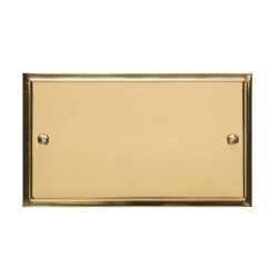2 Gang Double Section Blank Plate in Polished Brass Stepped Flat Plate