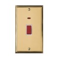 45A Red Rocker Cooker Switch with Neon (Twin Plate) in Polished Brass with White Trim Elite Stepped Flat Plate
