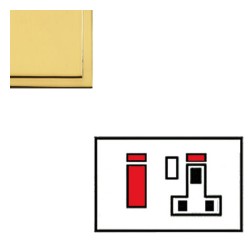45A Cooker Unit with 13A Switched Socket and Neon in Polished Brass with White Trim Elite Stepped Flat Plate