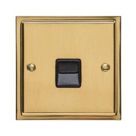 1 Gang Secondary Line Telephone Socket in Polished Brass with Black Trim Elite Stepped Flat Plate