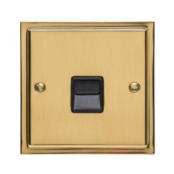 1 Gang Master Line Telephone Socket in Polished Brass with Black Trim Elite Stepped Flat Plate