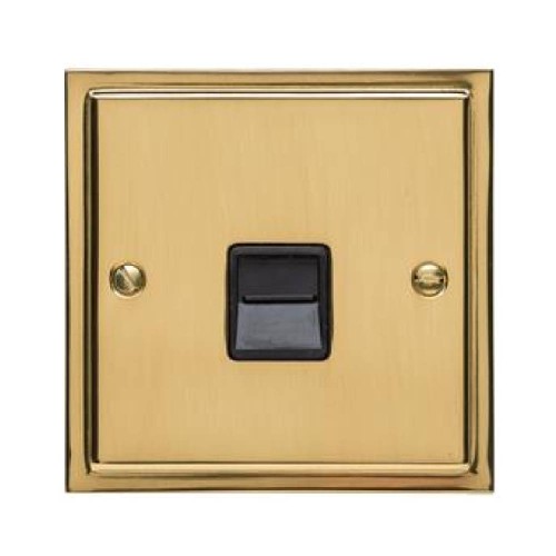 1 Gang Master Line Telephone Socket in Polished Brass with Black Trim Elite Stepped Flat Plate