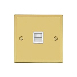 1 Gang Secondary Line Telephone Socket in Polished Brass with White Trim Elite Stepped Flat Plate