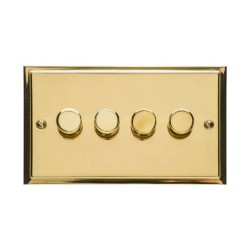 4 Gang 2 Way Trailing Edge LED Dimmer 10-120W in Polished Brass, Elite Stepped Flat Plate