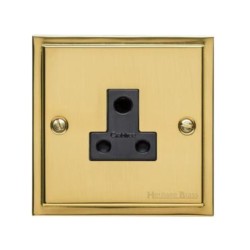1 Gang 5A 3 Round Pin Socket Unswitched in Polished Brass with Black Trim Elite Stepped Flat Plate