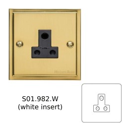 1 Gang 5A 3 Round Pin Socket Unswitched in Polished Brass with White Trim Elite Stepped Flat Plate