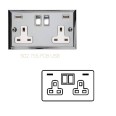 2 Gang 13A Socket with 2 USB Sockets Elite Stepped Flat Polished Chrome Plate and Rockers with Black Plastic Insert