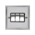 3 Gang 2 Way 10A Rocker Switch in Polished Chrome and Black Trim Elite Stepped Flat Plate