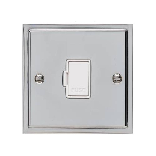 13A Unswitched Fused Spur in Polished Chrome with White Trim Elite Stepped Flat Plate