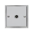1 Gang Non-Isolated TV Coaxial Socket in Polished Chrome with White Trim Elite Stepped Flat Plate