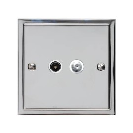 TV / Satellite Socket in Polished Chrome with White Trim Elite Stepped Flat Plate