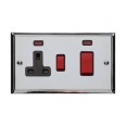 45A Cooker Unit with 13A Switched Socket and Neon in Polished Chrome with Black Trim Elite Stepped Flat Plate