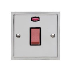 45A Red Rocker Cooker Switch (Single Plate) with Neon in Polished Chrome with Black Trim Elite Stepped Flat Plate