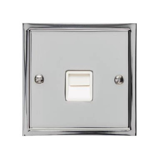 1 Gang Secondary Line Telephone Socket in Polished Chrome with White Trim Elite Stepped Flat Plate