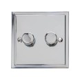 2 Gang 2 Way Trailing Edge LED Dimmer 10-120W in Polished Chrome, Elite Stepped Flat Plate