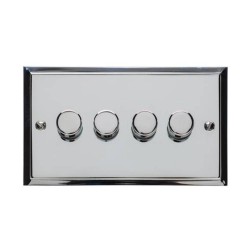 4 Gang 2 Way Trailing Edge LED Dimmer 10-120W in Polished Chrome, Elite Stepped Flat Plate