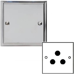 1 Gang 5A 3 Round Pin Socket Unswitched in Polished Chrome with Black Trim Elite Stepped Flat Plate