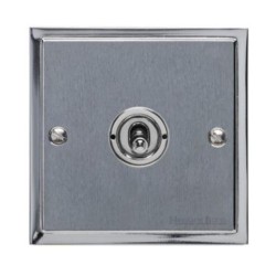 1 Gang 2 Way 20A Dolly Switch in Satin Chrome Elite Stepped Flat Plate with Polished Chrome Edge and Dolly