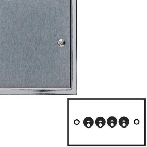 4 Gang 2 Way 20A Dolly Switch in Satin Chrome Elite Stepped Flat Plate with Polished Chrome Edge and Toggle