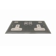 2 Gang 13A Socket with 2 USB Sockets Elite Stepped Flat Satin Chrome Plate and Rockers with White Plastic Insert