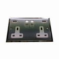 2 Gang 13A Socket with 2 USB Sockets Elite Stepped Flat Satin Chrome Plate and Rockers with White Plastic Insert