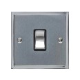 1 Gang 2 Way 10A Rocker Switch in Satin Chrome with Polished Chrome Edge and Rocker and Black Trim, Elite Stepped Flat Plate