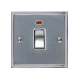 1 Gang 20A Double Pole Switch with Neon in Satin Chrome with Polished Chrome Edge and Rocker and White Trim, Elite Stepped Flat Plate