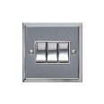 3 Gang 2 Way 10A Rocker Switch in Satin Chrome with Polished Chrome Edge and Rocker and White Trim, Elite Stepped Flat Plate