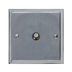 1 Gang Satellite Socket in Satin Chrome Plate with Polished Chrome Edge and Black Trim, Elite Stepped Flat Plate