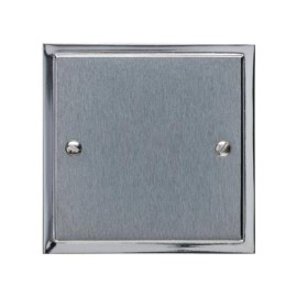 1 Gang Single Section Blank Plate in Satin Chrome Plate with Polished Chrome Edge, Elite Stepped Flat Plate