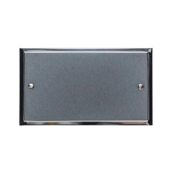 2 Gang Double Section Blank Plate in Satin Chrome Plate with Polished Chrome Edge, Elite Stepped Flat Plate