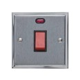 45A Red Rocker Cooker Switch (Single Plate) with Neon in Satin Chrome Plate with Polished Chrome Edge and Black Trim, Elite Stepped Flat Plate