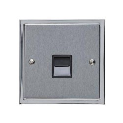 1 Gang Master Line Telephone Socket in Satin Chrome Plate with Polished Chrome Edge and Black Trim, Elite Stepped Flat Plate