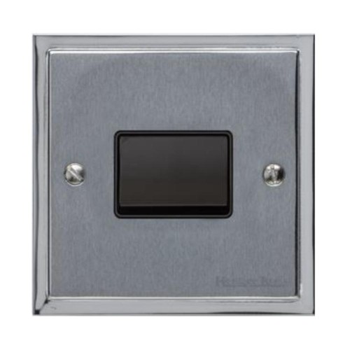 6A Triple Pole Fan Isolating Switch in Satin Chrome Plate with Polished Chrome Edge and Black Rocker and Trim, Elite Stepped Flat Plate