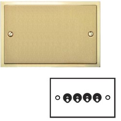 4 Gang 2 Way 20A Dolly Switch in Satin Brass Elite Stepped Flat Plate with Polished Brass Edge and Dolly